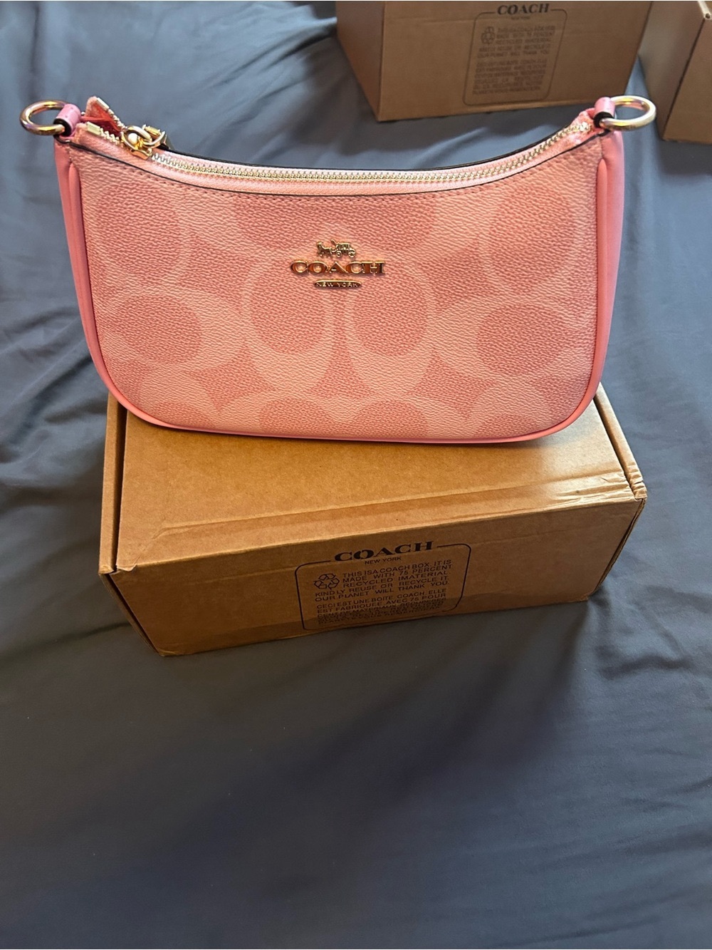 Coach Light Pink Signature Canvas Shoulder Bag with Gold Hardware